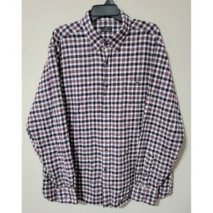 Fish Hippie Button Down Shirt Mens XXL Maroon Navy Plaid Cotton Outdoors